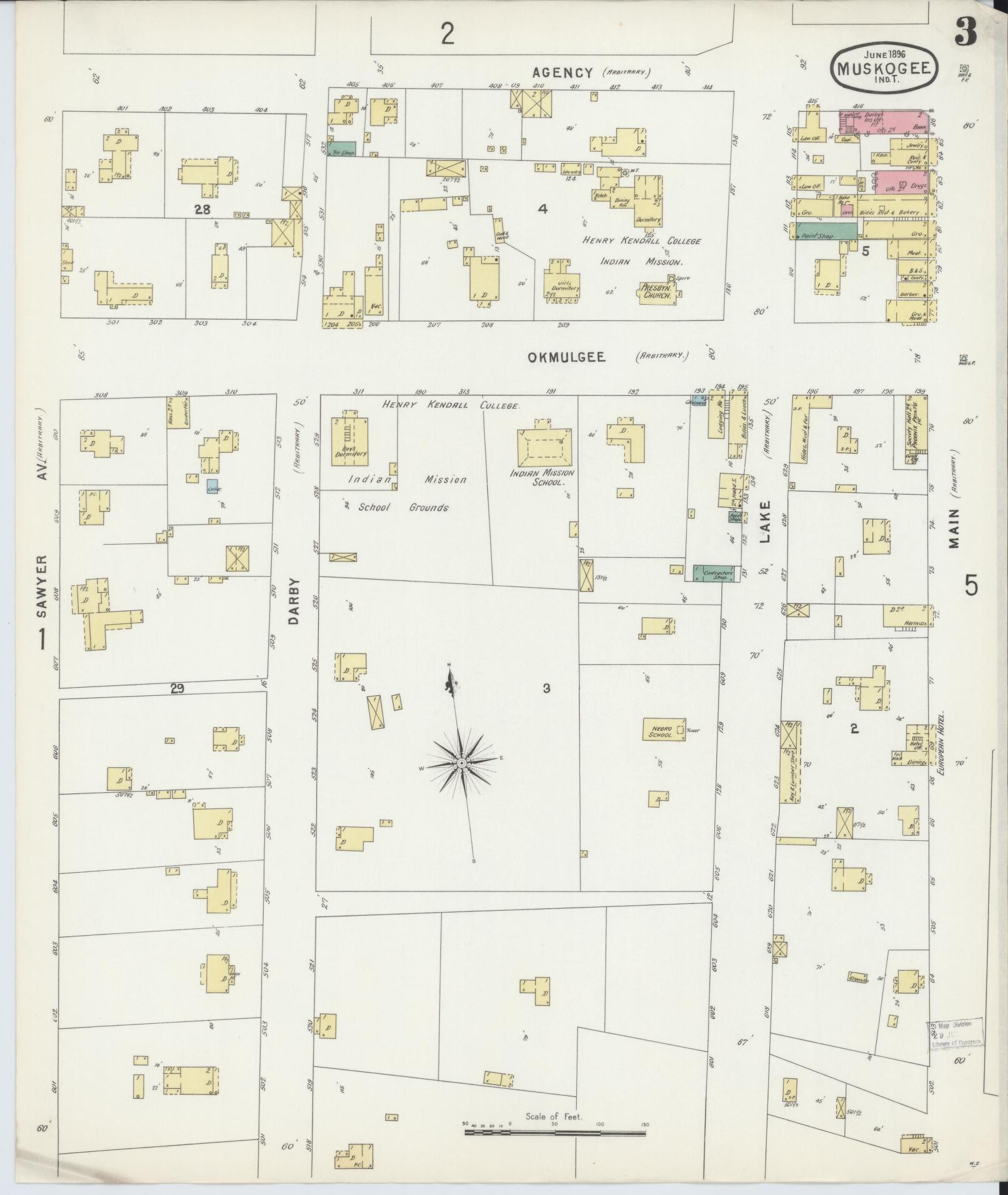 Sanborn Fire Insurance Map from Muskogee, Muskogee County, Oklahoma (1896), Sheet #0003 - Complete Map Set gallery image, historic Sanborn map, vintage wall art, Oklahoma Oklahoma