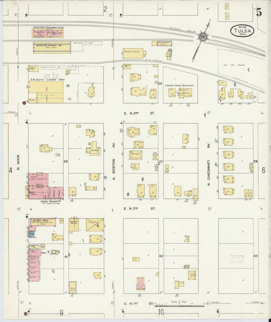 Sanborn Fire Insurance Map from Tulsa, Tulsa County, Oklahoma (1911), Sheet #0005 - Historic Sanborn Fire Insurance Map Print, vintage old map wall art, antique decor, genealogy gift, Oklahoma Oklahoma map