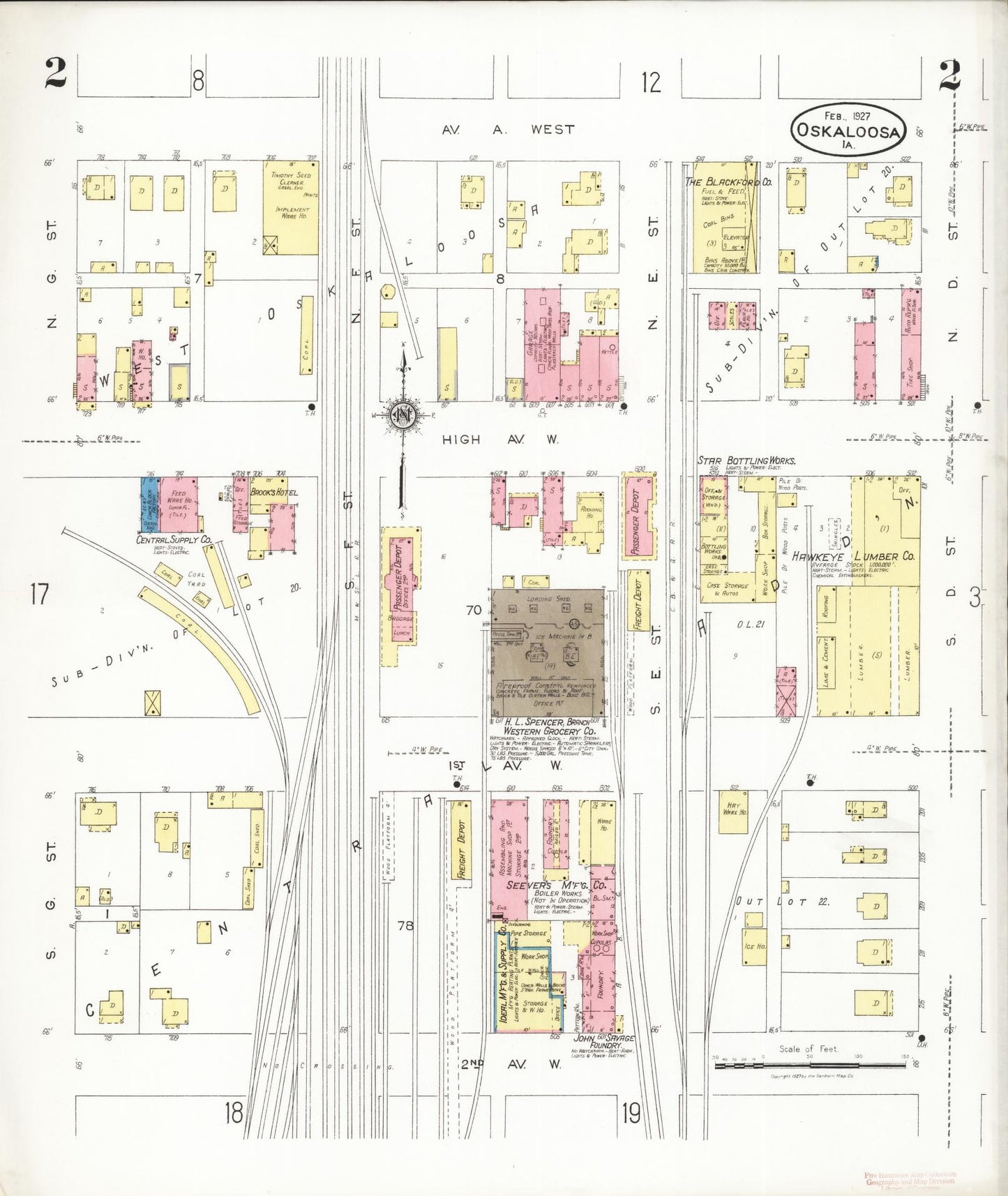 Sanborn Fire Insurance Map from Oskaloosa, Mahaska County, Iowa (1927), Sheet #0002 - Historic Sanborn Fire Insurance Map Print