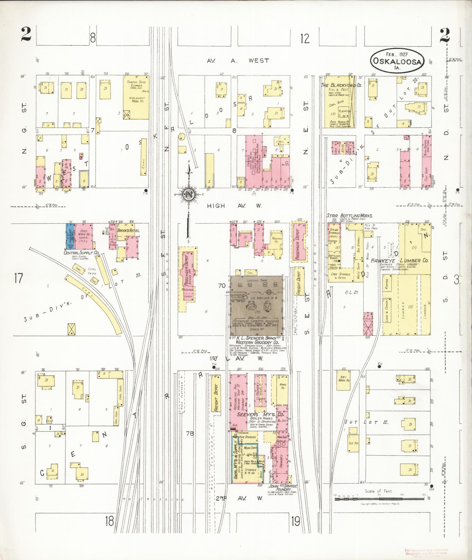 Sanborn Fire Insurance Map from Oskaloosa, Mahaska County, Iowa (1927), Sheet #0002 - Historic Sanborn Fire Insurance Map Print