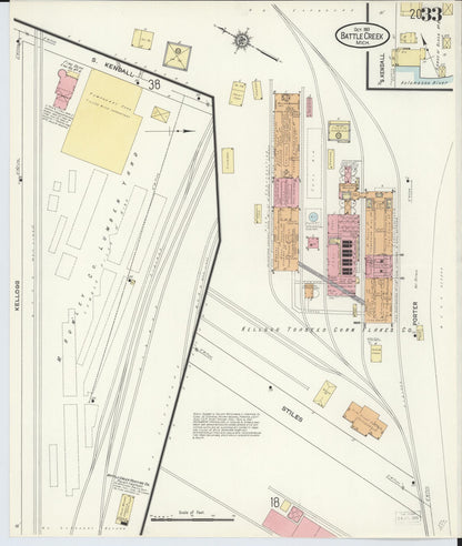 Sanborn Fire Insurance Map from Battle Creek, Calhoun County, Michigan (1913), Sheet #0033 - Historic Sanborn Fire Insurance Map Print, vintage old map wall art, antique decor, genealogy gift, Michigan Michigan map