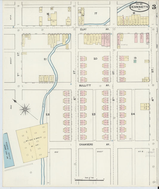 Sanborn Fire Insurance Map from Jeannette, Westmoreland County, Pennsylvania (1891), Sheet #0003 - Historic Sanborn Fire Insurance Map Print, vintage old map wall art, antique decor, genealogy gift, Pennsylvania Pennsylvania map