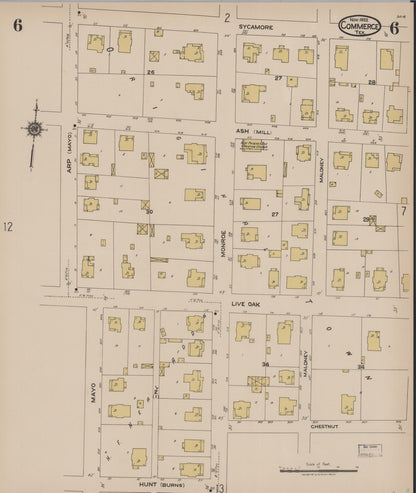 Sanborn Fire Insurance Map from Commerce, Hunt County, Texas (1922), Sheet #0006 - Complete Map Set gallery image, historic Sanborn map, vintage wall art, Texas Texas