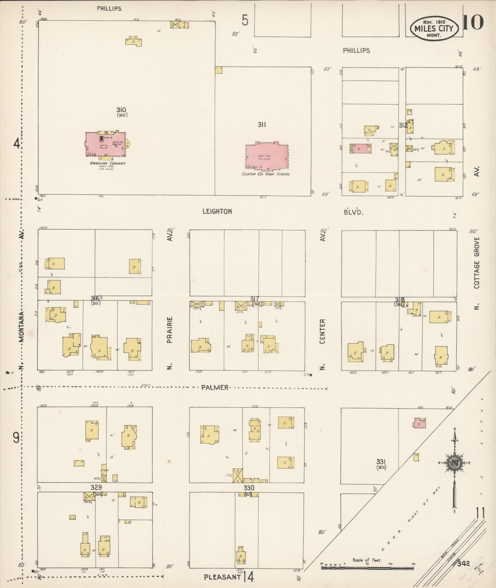 Sanborn Fire Insurance Map from Miles City, Custer County, Montana (1910), Sheet #0010 - Historic Sanborn Fire Insurance Map Print, vintage old map wall art, antique decor, genealogy gift, Montana Montana map