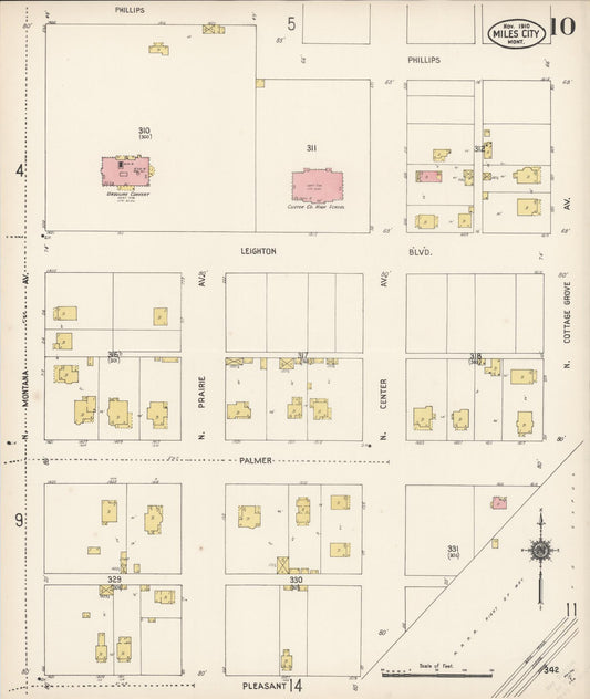 Sanborn Fire Insurance Map from Miles City, Custer County, Montana (1910), Sheet #0010 - Historic Sanborn Fire Insurance Map Print, vintage old map wall art, antique decor, genealogy gift, Montana Montana map