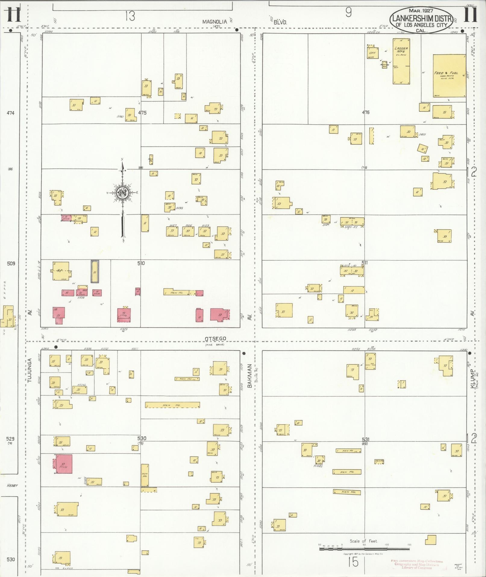 Sanborn Fire Insurance Map from Lankershim, Los Angeles County, California (1927), Sheet #0011 - Historic Sanborn Fire Insurance Map Print, vintage old map wall art, antique decor, genealogy gift, California California map