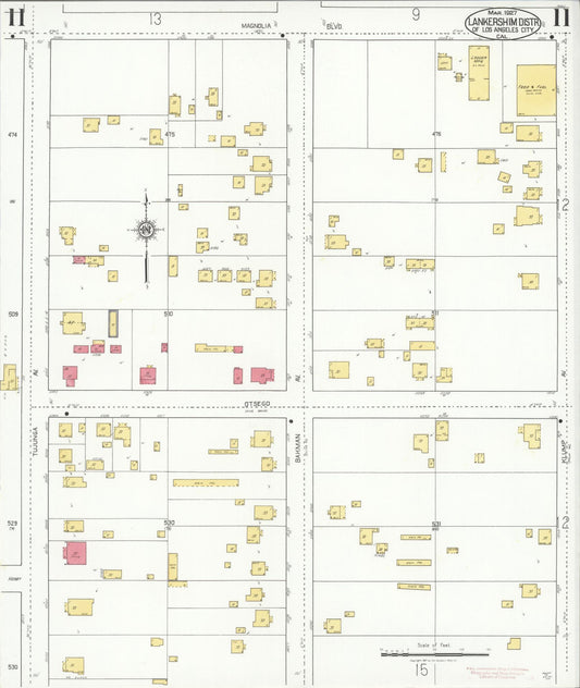 Sanborn Fire Insurance Map from Lankershim, Los Angeles County, California (1927), Sheet #0011 - Historic Sanborn Fire Insurance Map Print, vintage old map wall art, antique decor, genealogy gift, California California map