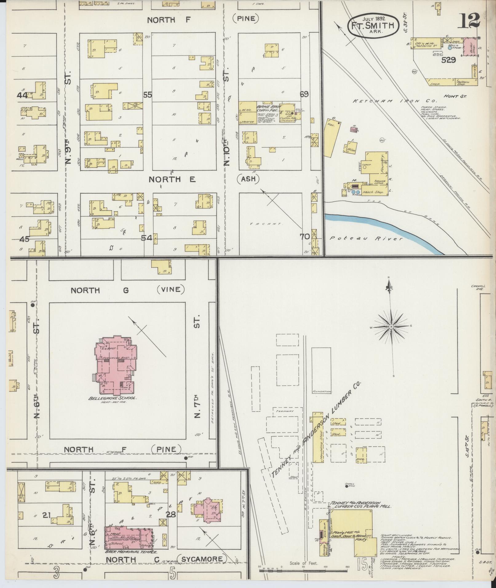 Sanborn Fire Insurance Map from Fort Smith, Sebastian County, Arkansas (1892), Sheet #0012 - Historic Sanborn Fire Insurance Map Print, vintage old map wall art, antique decor, genealogy gift, Arkansas Arkansas map