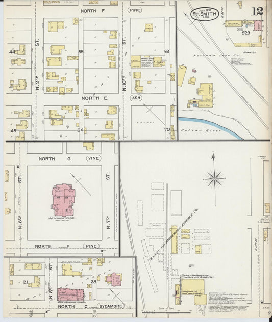 Sanborn Fire Insurance Map from Fort Smith, Sebastian County, Arkansas (1892), Sheet #0012 - Historic Sanborn Fire Insurance Map Print, vintage old map wall art, antique decor, genealogy gift, Arkansas Arkansas map