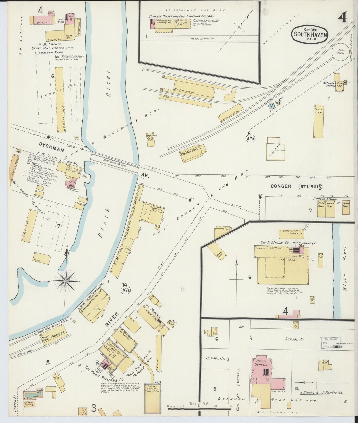 Sanborn Fire Insurance Map from South Haven, Van Buren County, Michigan (1896), Sheet #0004 - Complete Map Set gallery image, historic Sanborn map, vintage wall art, Michigan Michigan