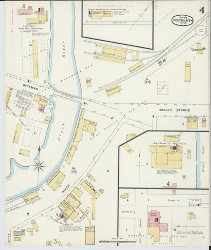 Sanborn Fire Insurance Map from South Haven, Van Buren County, Michigan (1896), Sheet #0004 - Complete Map Set gallery image, historic Sanborn map, vintage wall art, Michigan Michigan