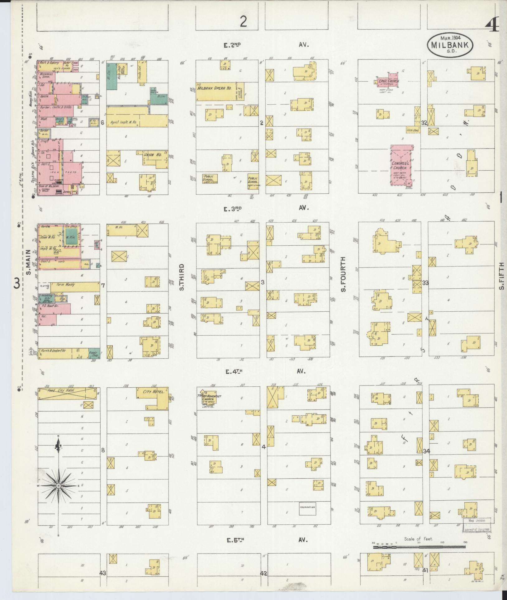 Sanborn Fire Insurance Map from Milbank, Grant County, South Dakota (1904), Sheet #0004 - Historic Sanborn Fire Insurance Map Print, vintage old map wall art, antique decor, genealogy gift, South Dakota South Dakota map