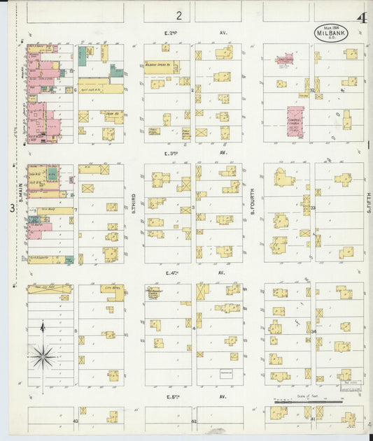 Sanborn Fire Insurance Map from Milbank, Grant County, South Dakota (1904), Sheet #0004 - Historic Sanborn Fire Insurance Map Print, vintage old map wall art, antique decor, genealogy gift, South Dakota South Dakota map