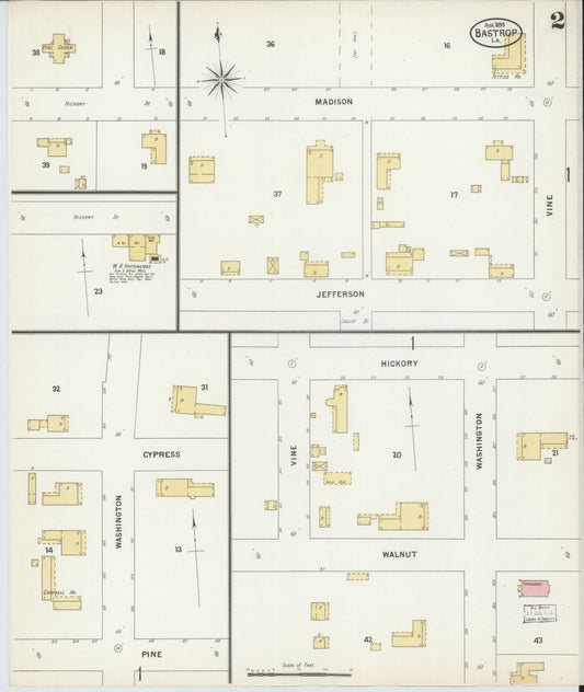 Sanborn Fire Insurance Map from Bastrop, Morehouse Parish, Louisiana (1899), Sheet #0002 - Historic Sanborn Fire Insurance Map Print, vintage old map wall art, antique decor, genealogy gift, Louisiana Louisiana map