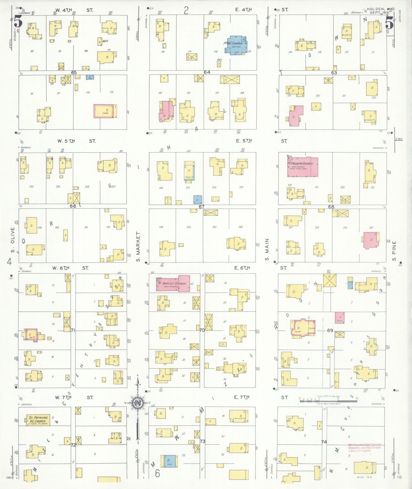 Sanborn Fire Insurance Map from Holden, Johnson County, Missouri (1931), Sheet #0005 - Historic Sanborn Fire Insurance Map Print, vintage old map wall art, antique decor, genealogy gift, Missouri Missouri map