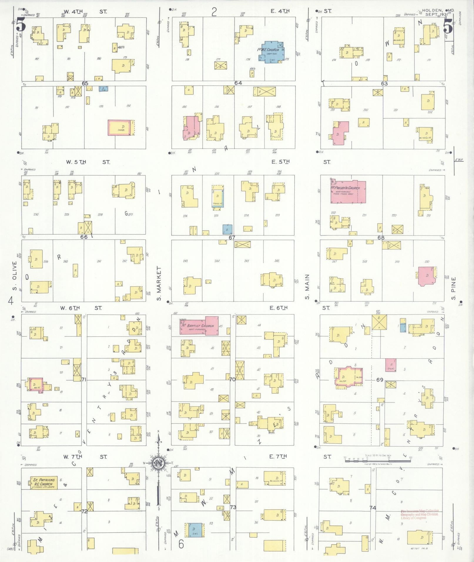 Sanborn Fire Insurance Map from Holden, Johnson County, Missouri (1931), Sheet #0005 - Historic Sanborn Fire Insurance Map Print, vintage old map wall art, antique decor, genealogy gift, Missouri Missouri map