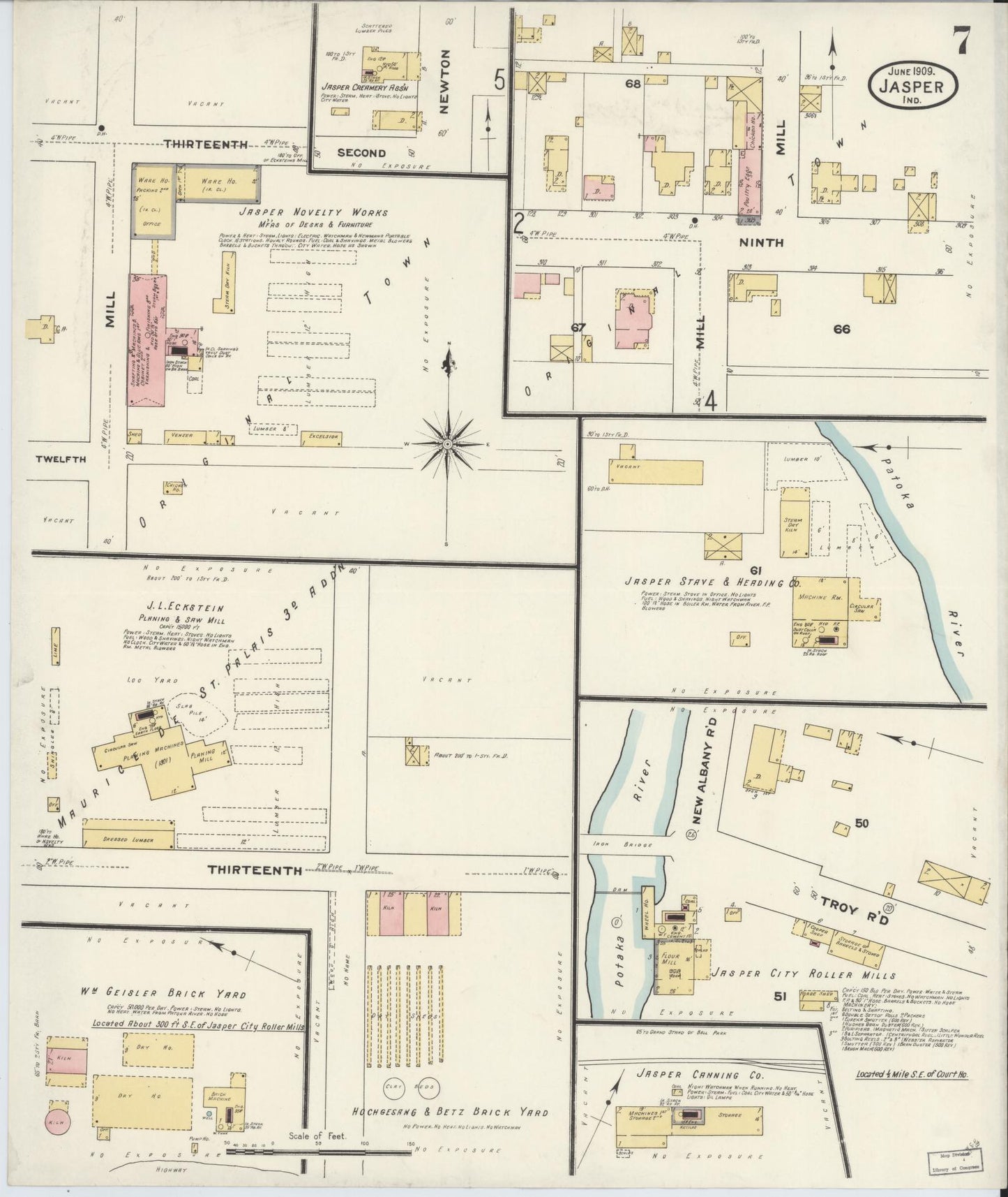 Sanborn Fire Insurance Map from Jasper, Dubois County, Indiana (1909), Sheet #0007 - Historic Sanborn Fire Insurance Map Print, vintage old map wall art, antique decor, genealogy gift, Indiana Indiana map