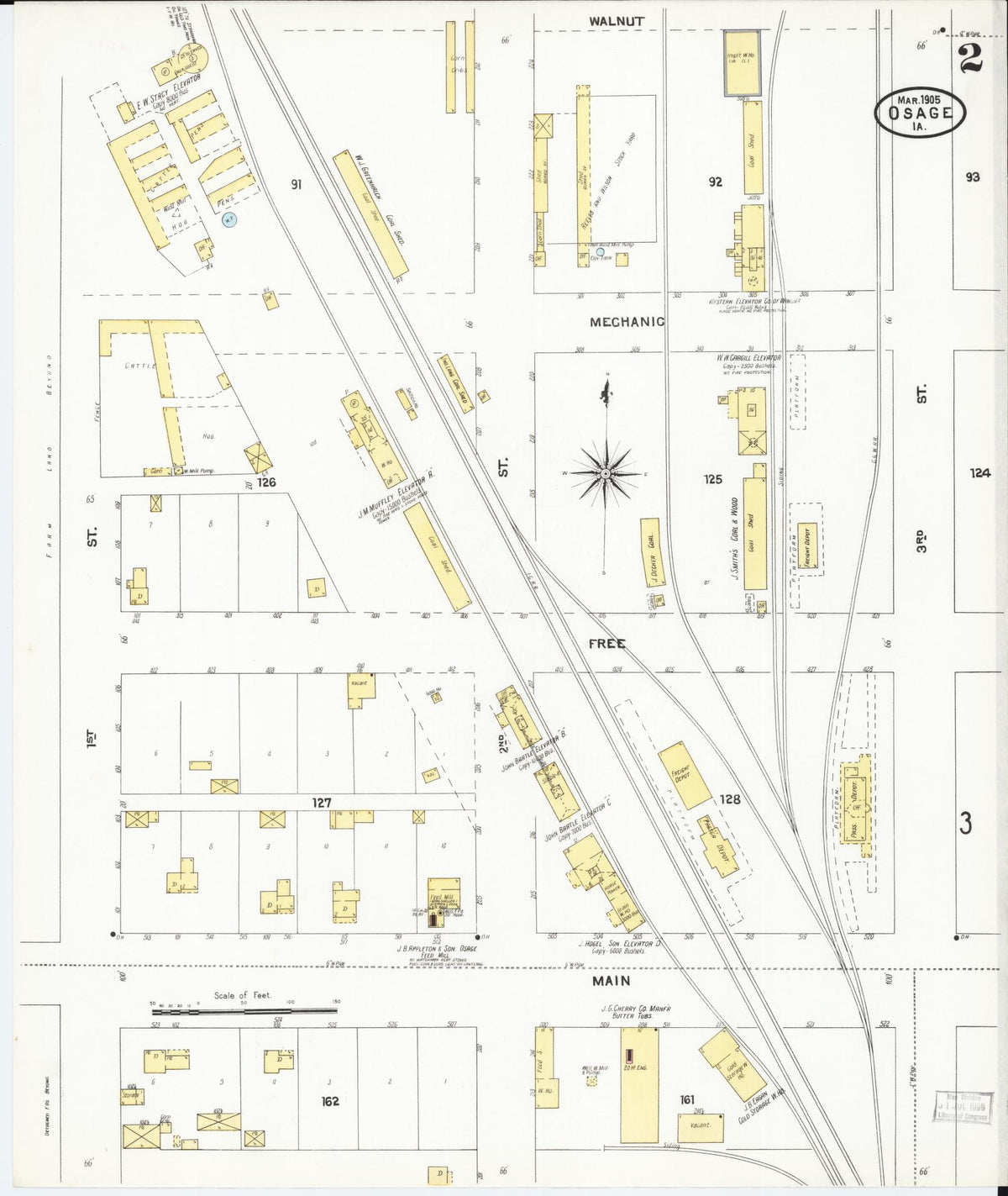 Sanborn Fire Insurance Map from Osage, Mitchell County, Iowa (1905), Sheet #0002 - Historic Sanborn Fire Insurance Map Print, vintage old map wall art