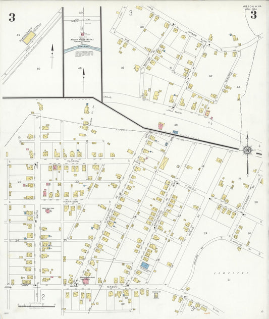 Sanborn Fire Insurance Map from Milton, Cabell County, West Virginia (1934), Sheet #0003 - Historic Sanborn Fire Insurance Map Print, vintage old map wall art, antique decor, genealogy gift, West Virginia West Virginia map