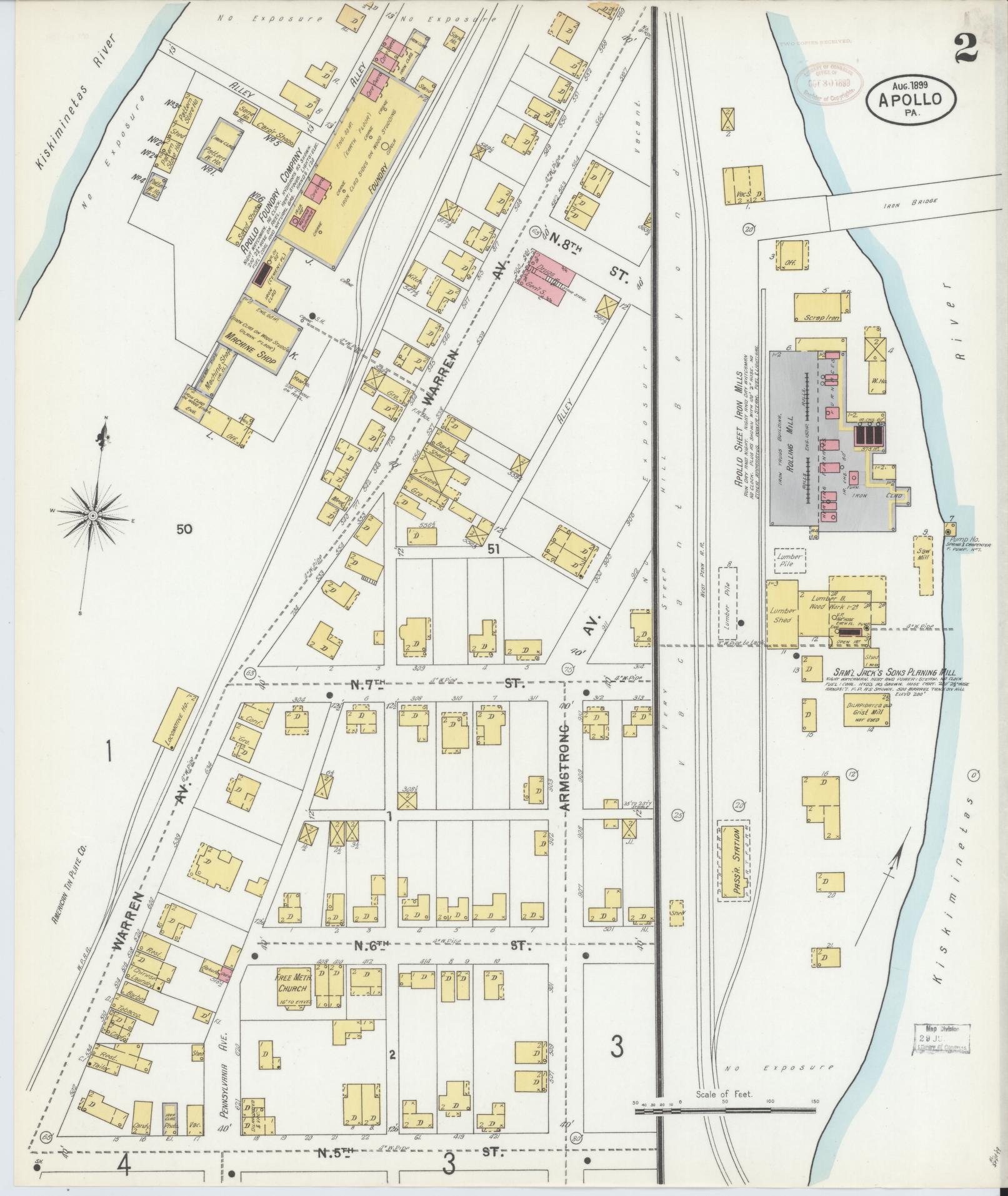 Sanborn Fire Insurance Map from Apollo, Armstrong County, Pennsylvania (1899), Sheet #0002 - Historic Sanborn Fire Insurance Map Print, vintage old map wall art, antique decor, genealogy gift, Pennsylvania Pennsylvania map