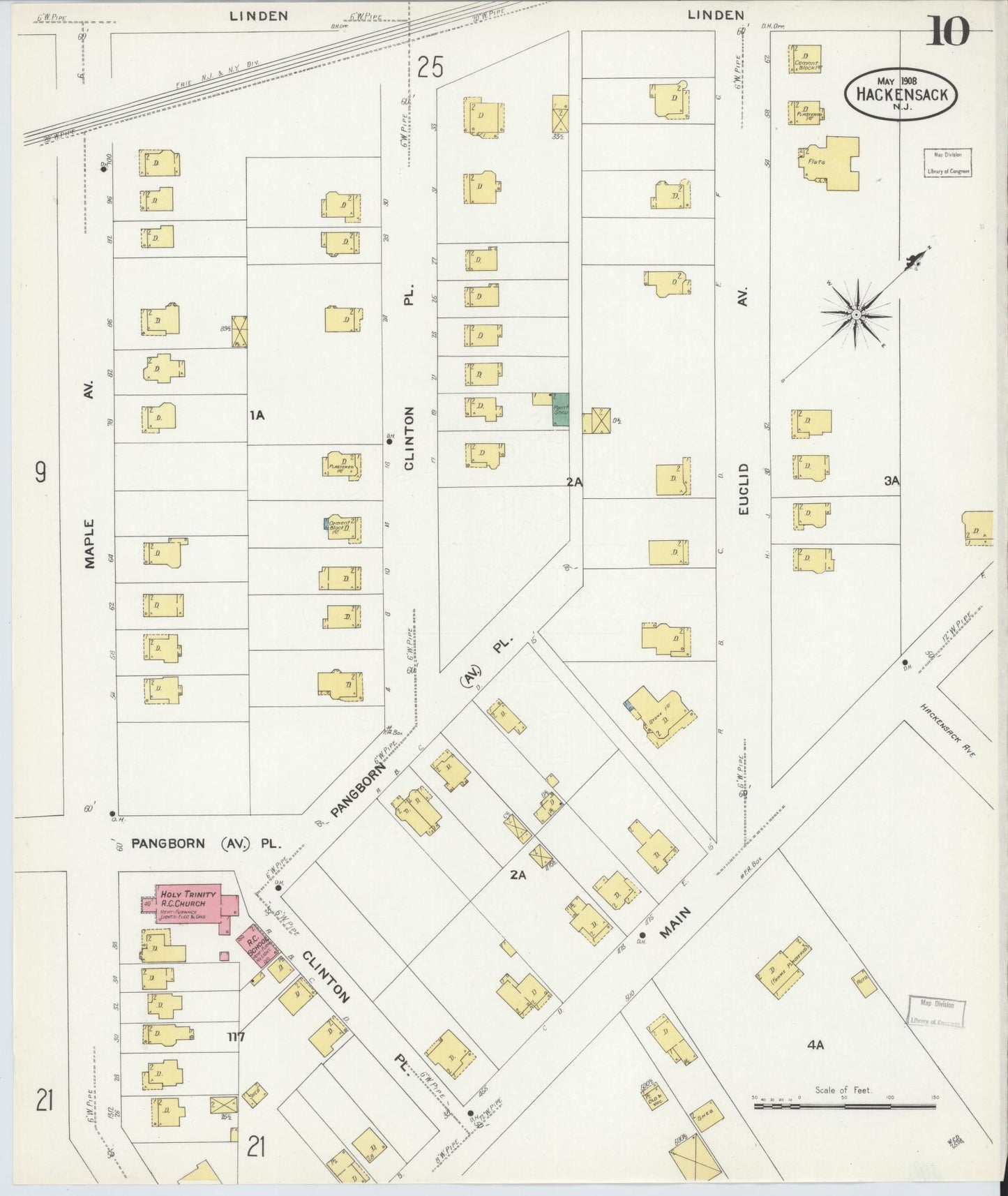Sanborn Fire Insurance Map from Hackensack, Bergen County, New Jersey (1908), Sheet #0010 - Complete Map Set gallery image, historic Sanborn map, vintage wall art, New Jersey New Jersey
