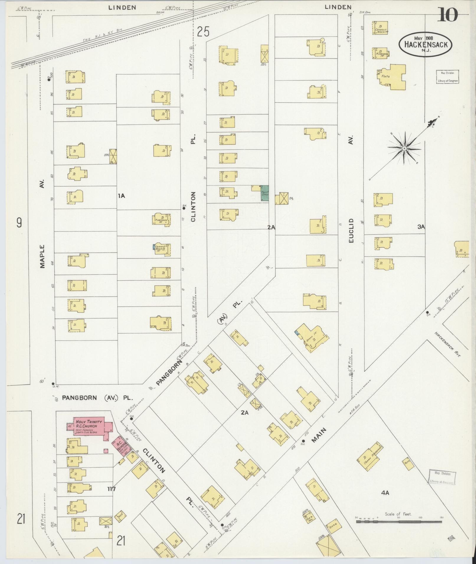 Sanborn Fire Insurance Map from Hackensack, Bergen County, New Jersey (1908), Sheet #0010 - Complete Map Set gallery image, historic Sanborn map, vintage wall art, New Jersey New Jersey