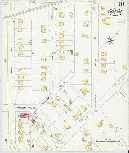 Sanborn Fire Insurance Map from Hackensack, Bergen County, New Jersey (1908), Sheet #0010 - Complete Map Set gallery image, historic Sanborn map, vintage wall art, New Jersey New Jersey