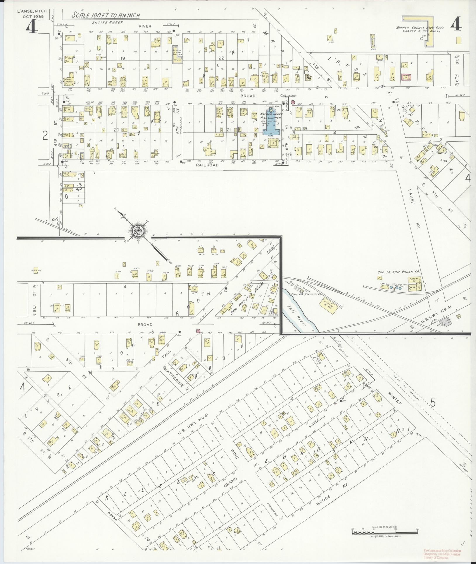 Sanborn Fire Insurance Map from L'Anse, Baraga County, Michigan (1938), Sheet #0004 - Complete Map Set gallery image, historic Sanborn map, vintage wall art, Michigan Michigan