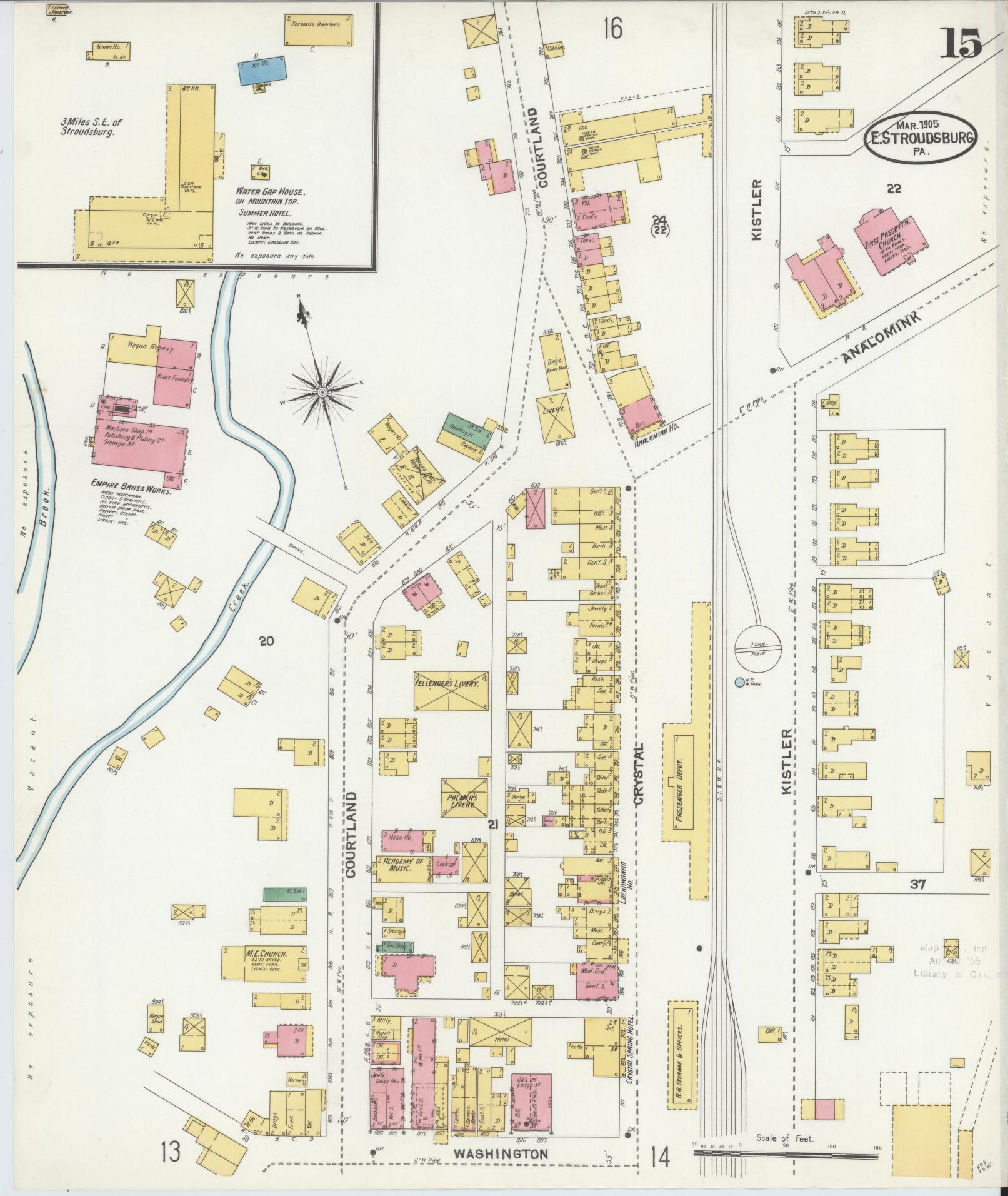 Sanborn Fire Insurance Map from Stroudsburg, Monroe County, Pennsylvania (1905), Sheet #0015 - Complete Map Set gallery image, historic Sanborn map, vintage wall art, Pennsylvania Pennsylvania
