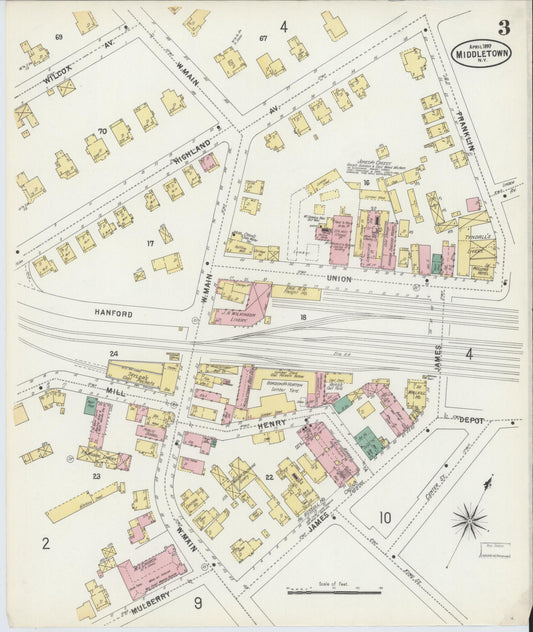 Sanborn Fire Insurance Map from Middletown, Orange County, New York (1897), Sheet #0003 - Historic Sanborn Fire Insurance Map Print, vintage old map wall art, antique decor, genealogy gift, New York New York map