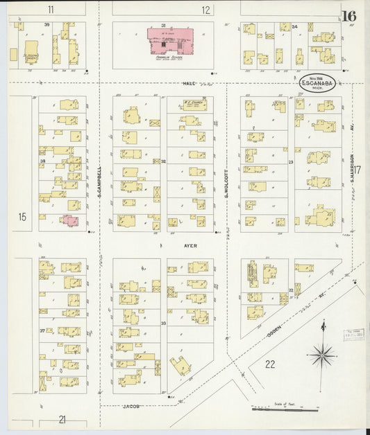 Sanborn Fire Insurance Map from Escanaba, Delta County, Michigan (1906), Sheet #0016 - Historic Sanborn Fire Insurance Map Print, vintage old map wall art, antique decor, genealogy gift, Michigan Michigan map
