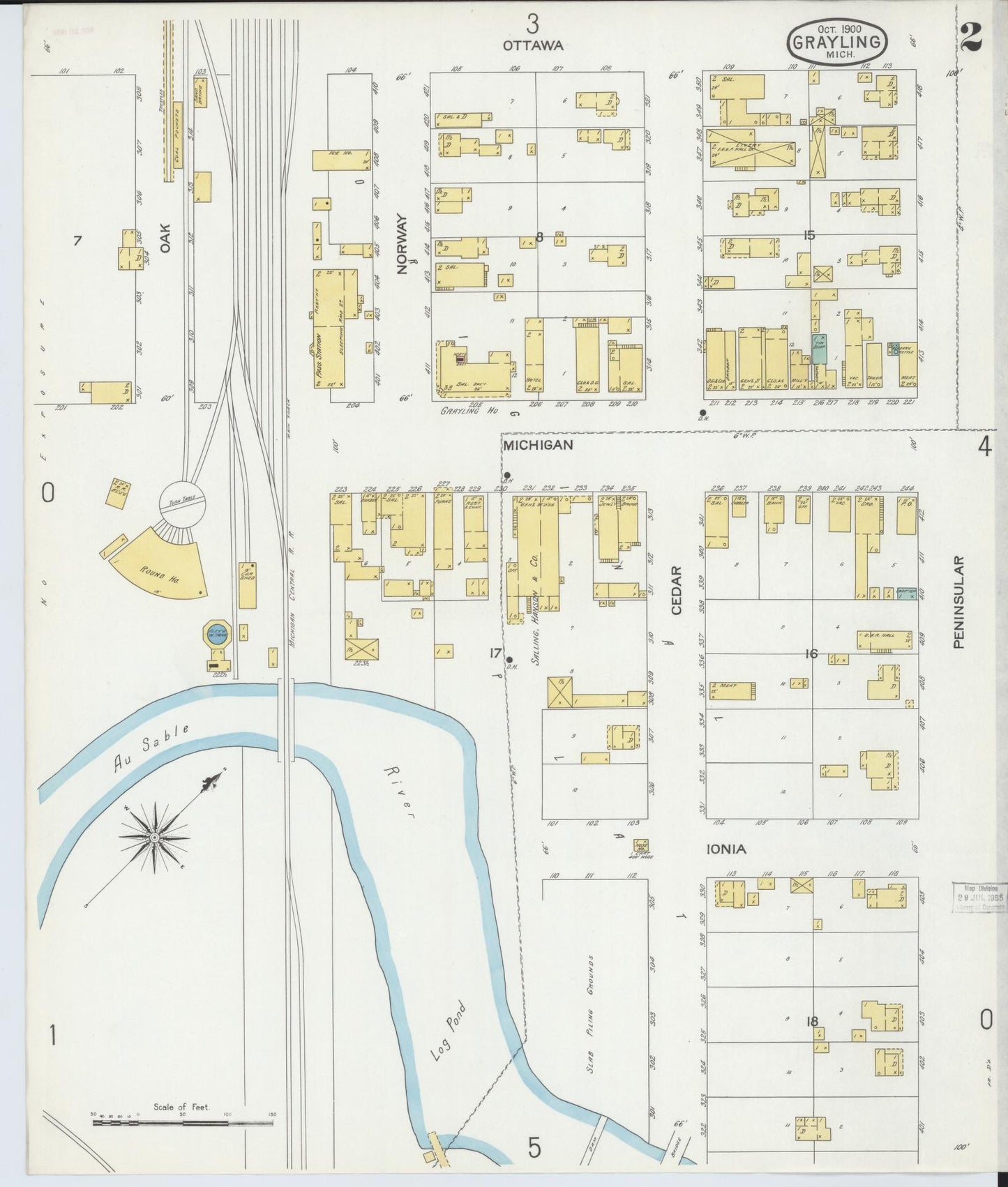 Sanborn Fire Insurance Map from Grayling, Crawford County, Michigan (1900), Sheet #0002 - Complete Map Set gallery image, historic Sanborn map, vintage wall art, Michigan Michigan