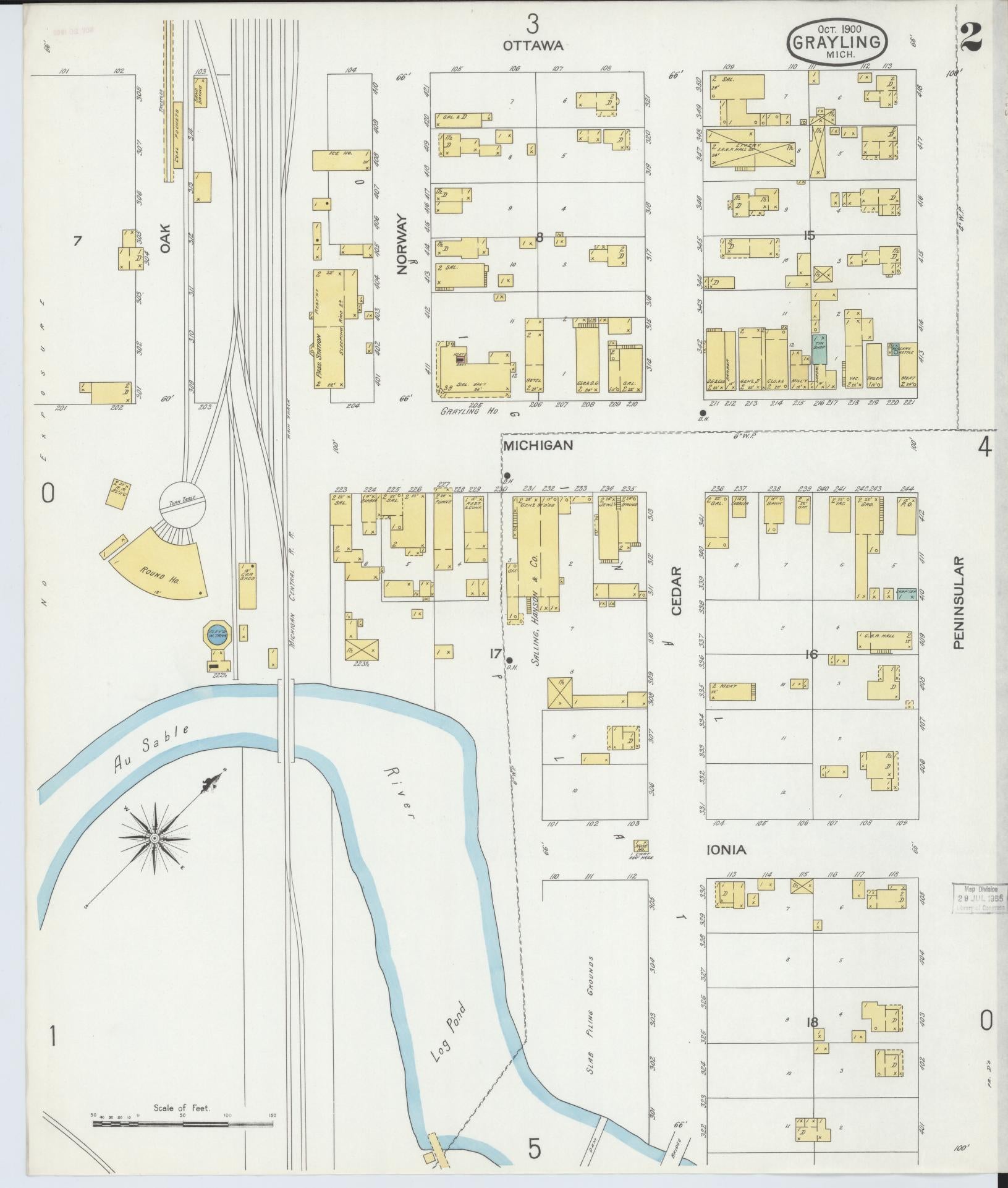 Sanborn Fire Insurance Map from Grayling, Crawford County, Michigan (1900), Sheet #0002 - Complete Map Set gallery image, historic Sanborn map, vintage wall art, Michigan Michigan