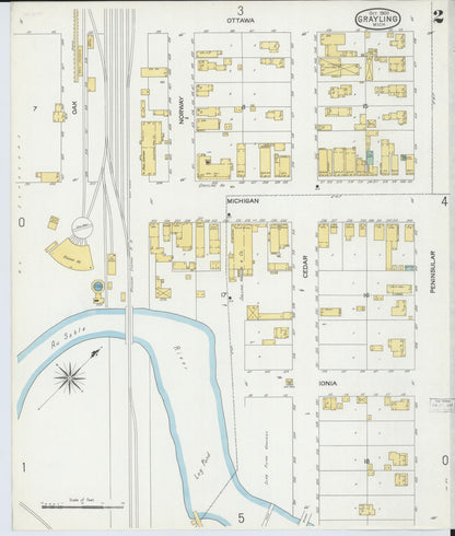 Sanborn Fire Insurance Map from Grayling, Crawford County, Michigan (1900), Sheet #0002 - Complete Map Set gallery image, historic Sanborn map, vintage wall art, Michigan Michigan