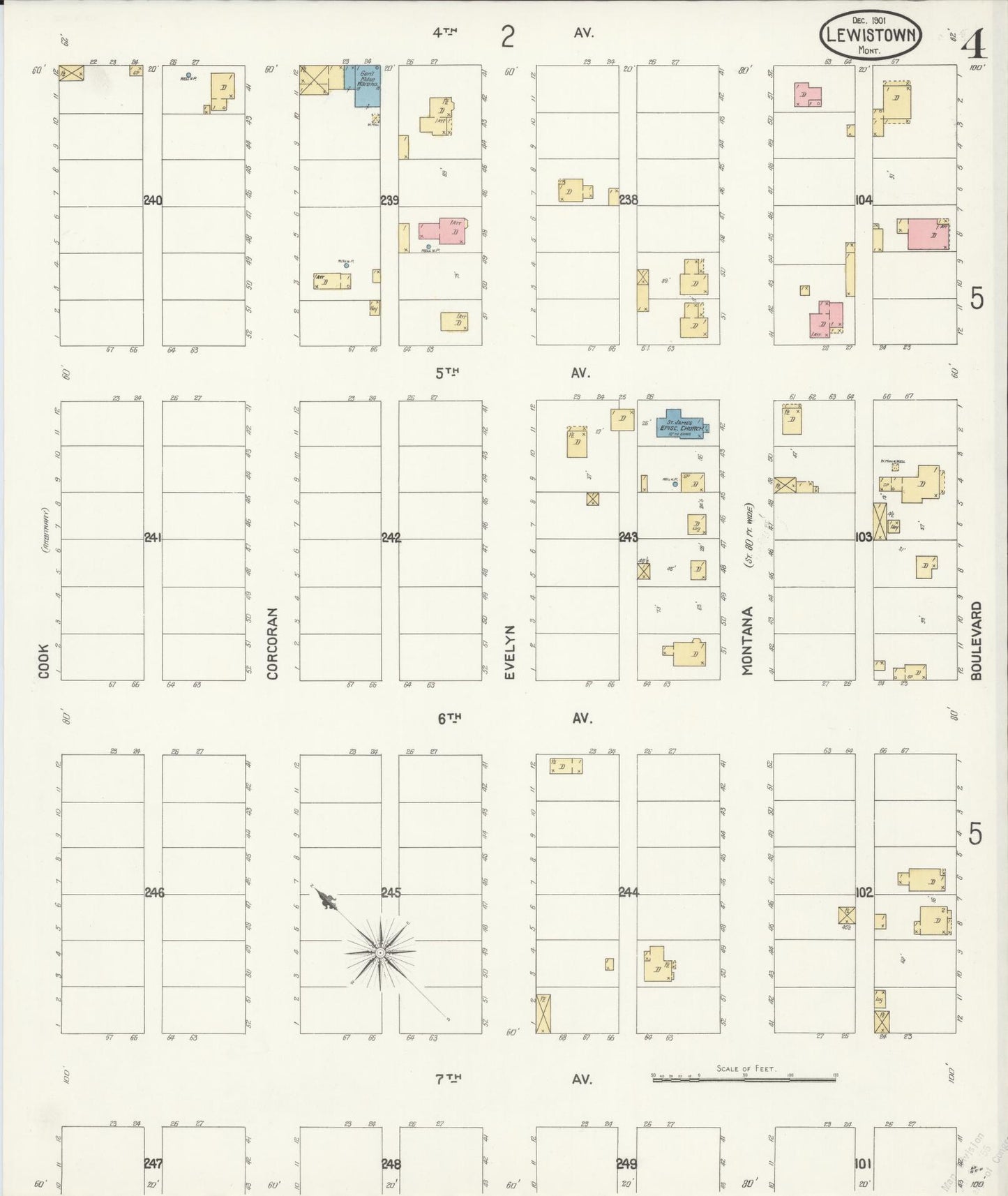 Sanborn Fire Insurance Map from Lewistown, Fergus County, Montana (1901), Sheet #0004 - Complete Map Set gallery image, historic Sanborn map, vintage wall art, Montana Montana