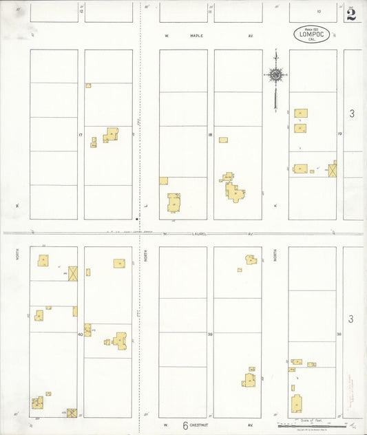 Sanborn Fire Insurance Map from Lompoc, Santa Barbara County, California (1921), Sheet #0002 - Historic Sanborn Fire Insurance Map Print, vintage old map wall art, antique decor, genealogy gift, California California map