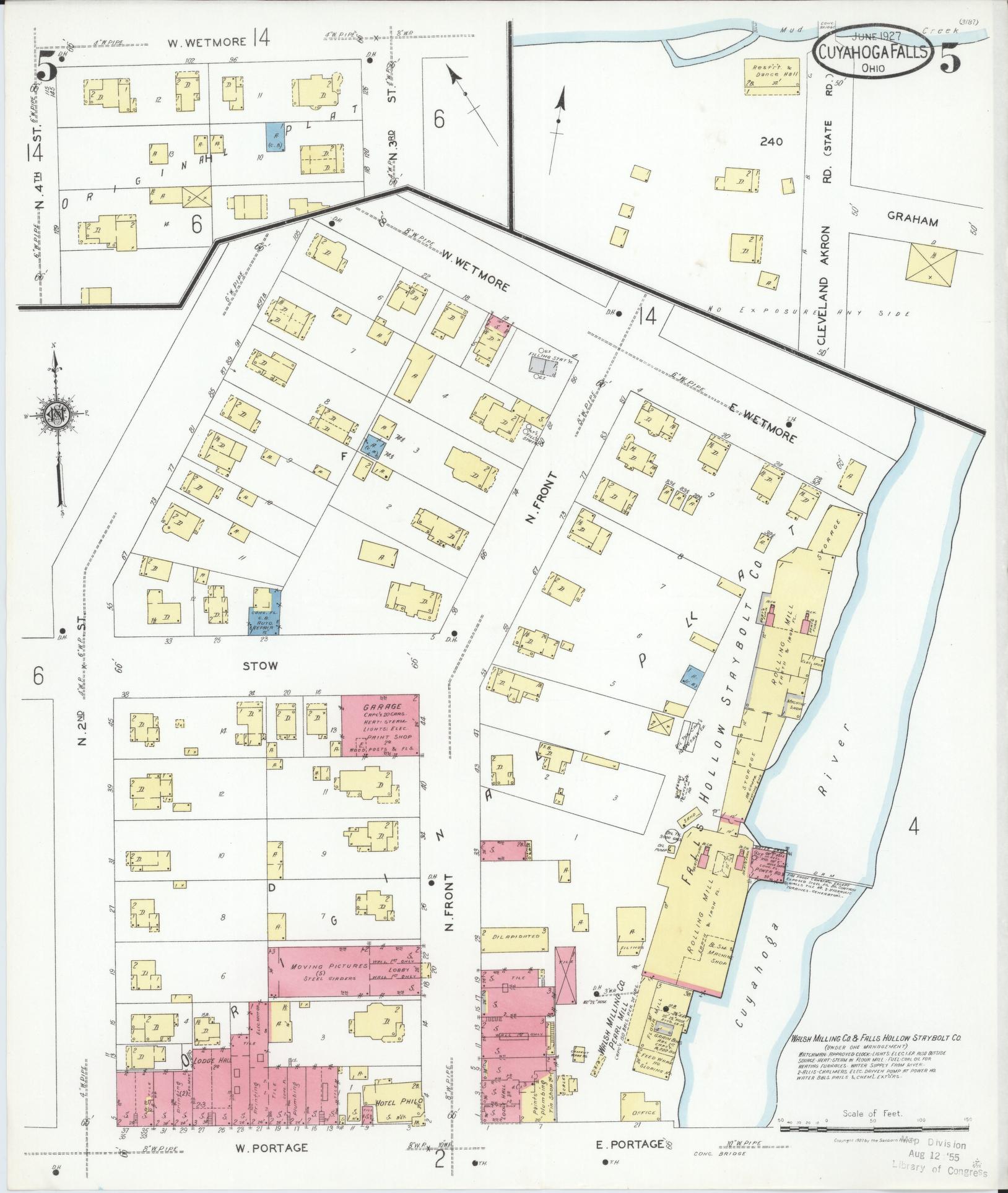 Sanborn Fire Insurance Map from Cuyahoga Falls, Summit County, Ohio (1927), Sheet #0005 - Historic Sanborn Fire Insurance Map Print, vintage old map wall art, antique decor, genealogy gift, Ohio Ohio map