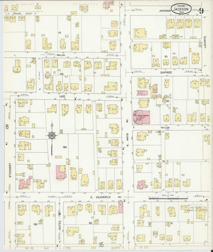 Sanborn Fire Insurance Map from Jackson, Madison County, Tennessee (1912), Sheet #0009 - Complete Map Set gallery image, historic Sanborn map, vintage wall art, Tennessee Tennessee
