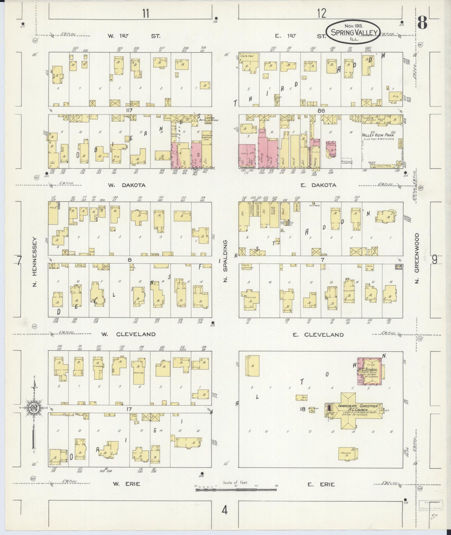 Sanborn Fire Insurance Map from Spring Valley, Bureau County, Illinois (1913), Sheet #0008 - Historic Sanborn Fire Insurance Map Print, vintage old map wall art, antique decor, genealogy gift, Illinois Illinois map