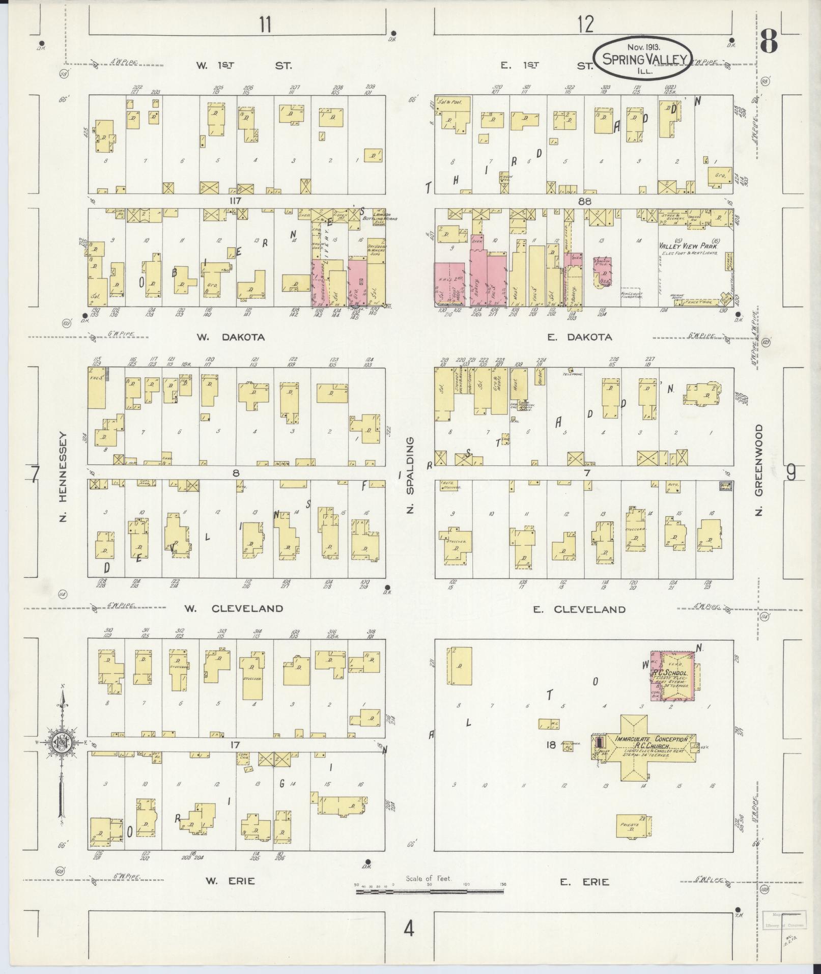 Sanborn Fire Insurance Map from Spring Valley, Bureau County, Illinois (1913), Sheet #0008 - Historic Sanborn Fire Insurance Map Print, vintage old map wall art, antique decor, genealogy gift, Illinois Illinois map
