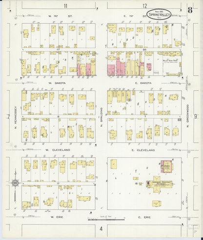 Sanborn Fire Insurance Map from Spring Valley, Bureau County, Illinois (1913), Sheet #0008 - Historic Sanborn Fire Insurance Map Print, vintage old map wall art, antique decor, genealogy gift, Illinois Illinois map