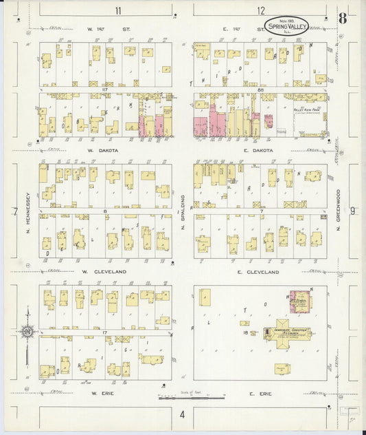 Sanborn Fire Insurance Map from Spring Valley, Bureau County, Illinois (1913), Sheet #0008 - Historic Sanborn Fire Insurance Map Print, vintage old map wall art, antique decor, genealogy gift, Illinois Illinois map