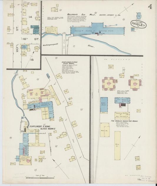 Sanborn Fire Insurance Map from Hawley, Wayne County, Pennsylvania (1885), Sheet #0004 - Historic Sanborn Fire Insurance Map Print, vintage old map wall art, antique decor, genealogy gift, Pennsylvania Pennsylvania map