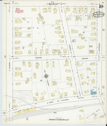 Sanborn Fire Insurance Map from Coldwater, Branch County, Michigan (1914), Sheet #0010 - Historic Sanborn Fire Insurance Map Print, vintage old map wall art, antique decor, genealogy gift, Michigan Michigan map