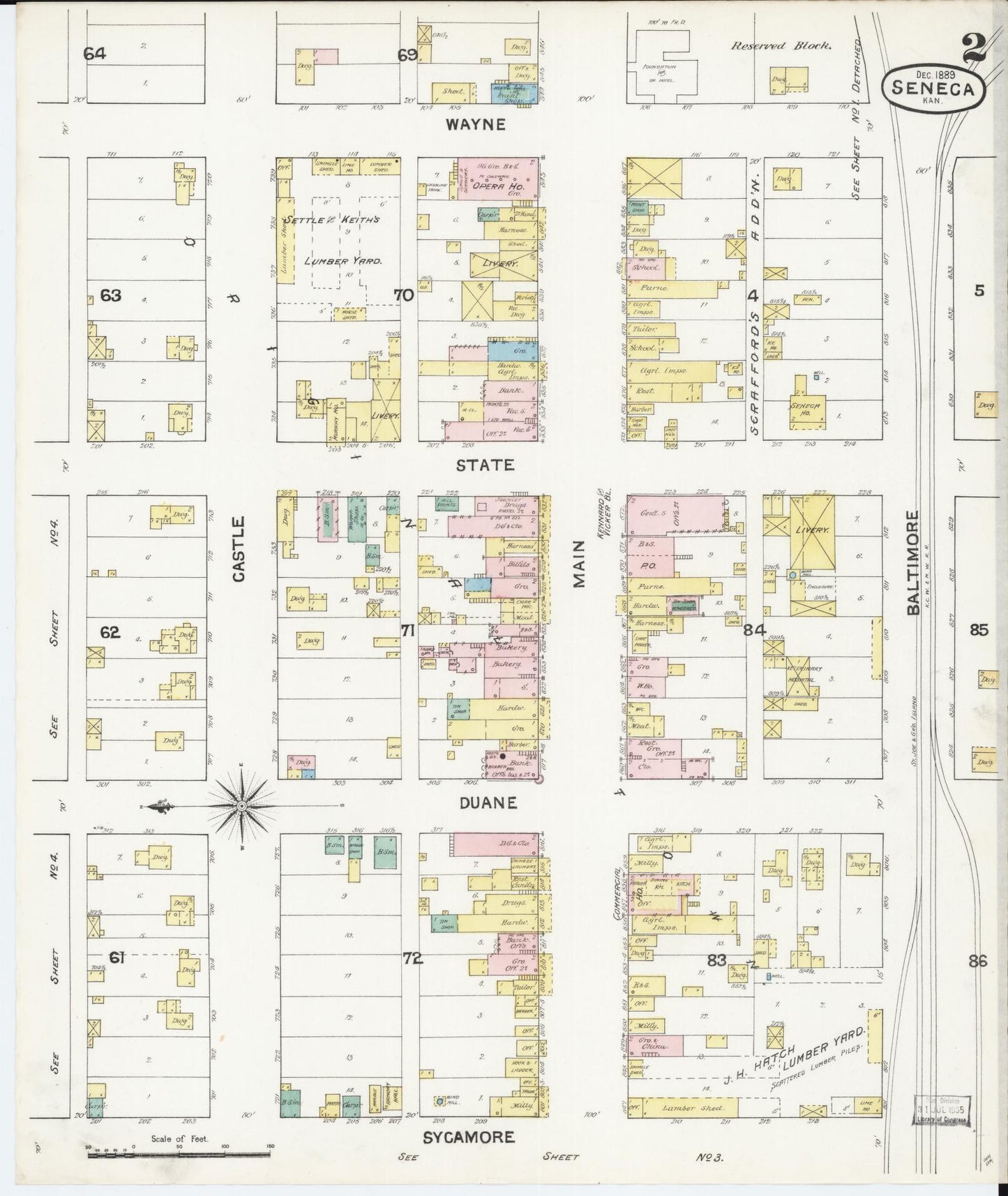 Sanborn Fire Insurance Map from Seneca, Nemaha County, Kansas (1889), Sheet #0002 - Historic Sanborn Fire Insurance Map Print, vintage old map wall art, antique decor, genealogy gift, Kansas Kansas map