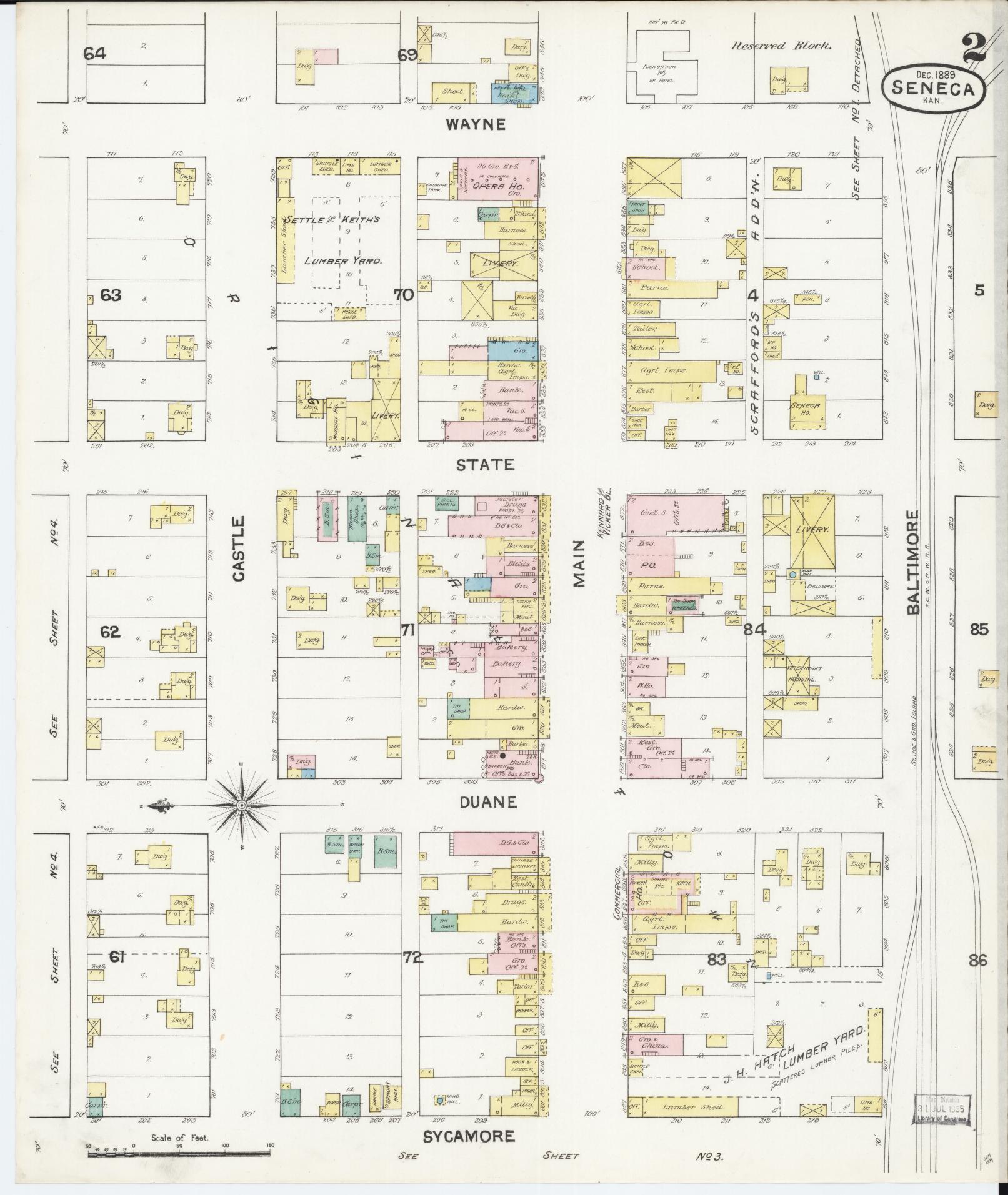 Sanborn Fire Insurance Map from Seneca, Nemaha County, Kansas (1889), Sheet #0002 - Historic Sanborn Fire Insurance Map Print, vintage old map wall art, antique decor, genealogy gift, Kansas Kansas map