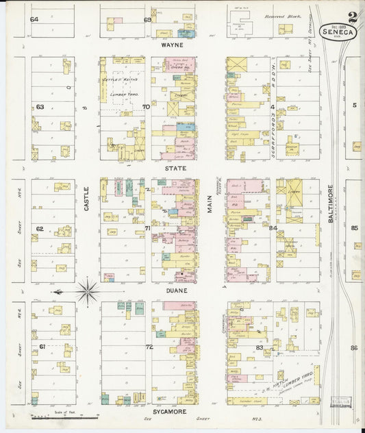 Sanborn Fire Insurance Map from Seneca, Nemaha County, Kansas (1889), Sheet #0002 - Historic Sanborn Fire Insurance Map Print, vintage old map wall art, antique decor, genealogy gift, Kansas Kansas map