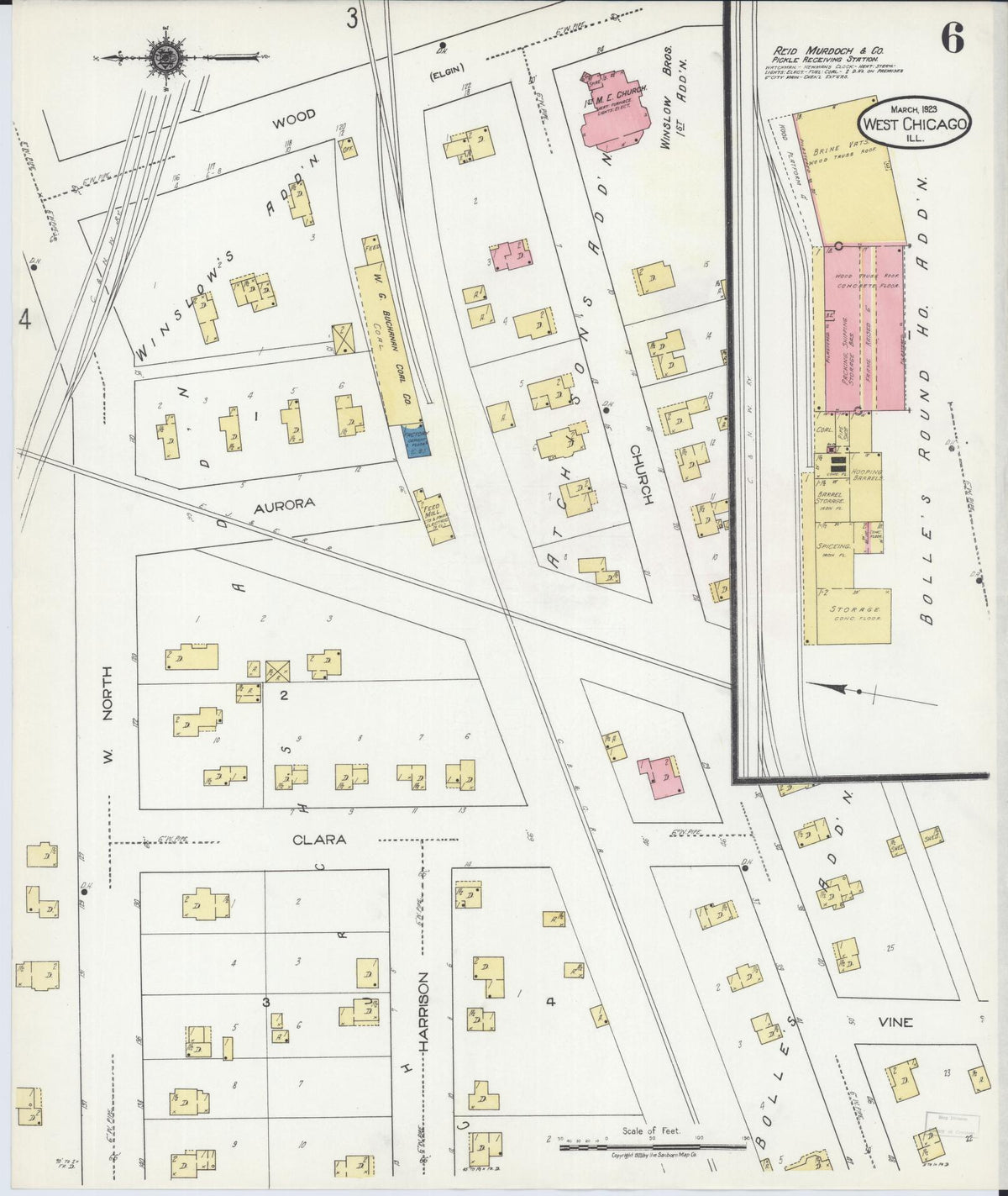 Sanborn Fire Insurance Map from West Chicago, Du Page County, Illinois (1923), Sheet #0006 - Complete Map Set gallery image, historic Sanborn map, vintage wall art, Illinois Illinois
