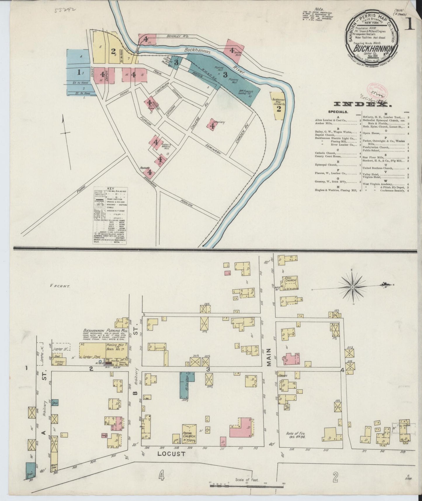 Sanborn Fire Insurance Map from Buckhannon, Upshur County, West Virginia (1894), Sheet #0001 - Complete Map Set gallery image, historic Sanborn map, vintage wall art, West Virginia West Virginia