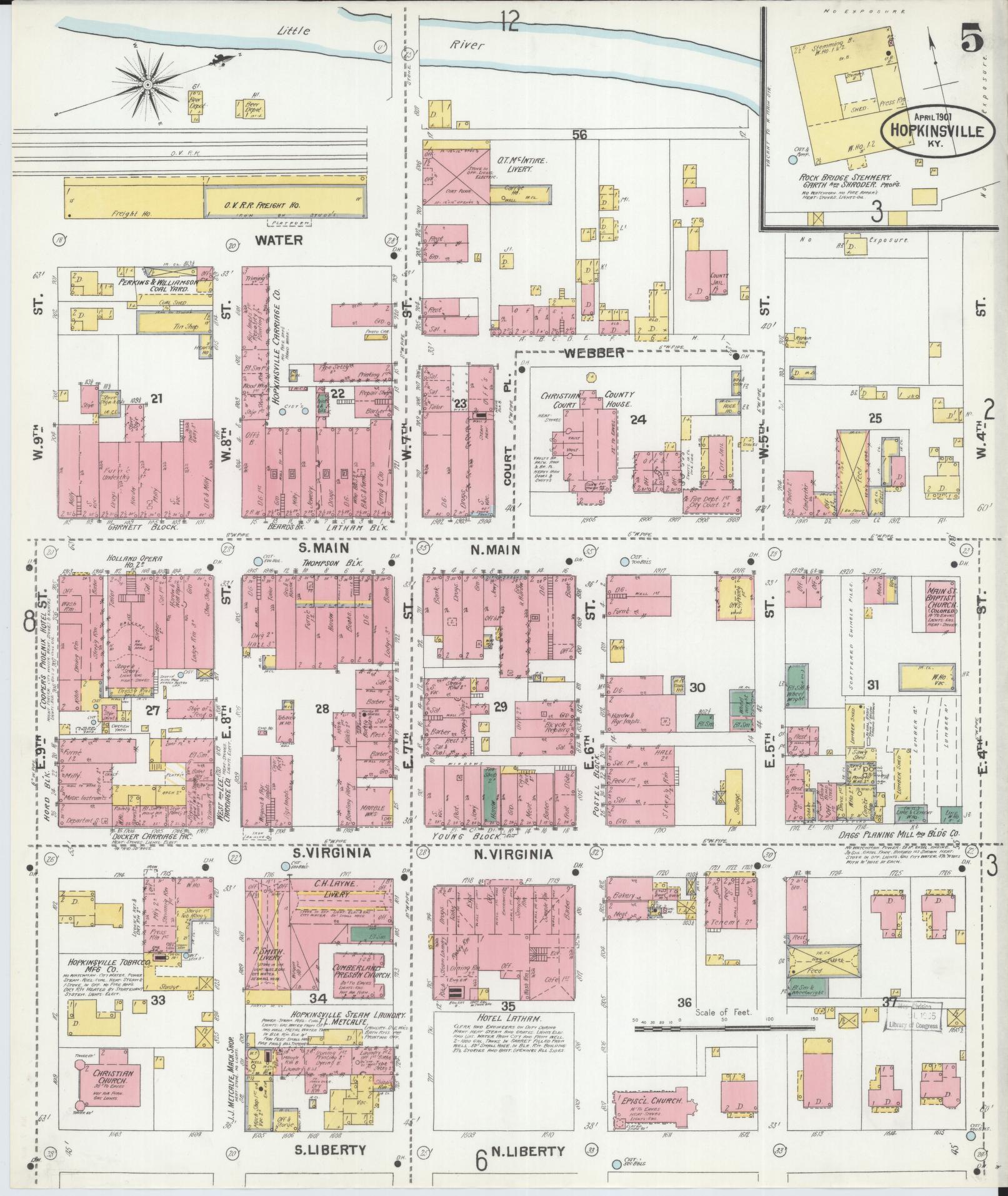 Sanborn Fire Insurance Map from Hopkinsville, Christian County, Kentucky (1901), Sheet #0005 - Historic Sanborn Fire Insurance Map Print, vintage old map wall art, antique decor, genealogy gift, Kentucky Kentucky map